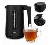 huslog Bouilloire Électrique 1,5L 2200W Double Paroi Cool Touch, Acier Inoxydable 304, Sans BPA, Indicateur de Niveau d’Eau, Base 360°, Protection contre la Marche à Sec, Noire