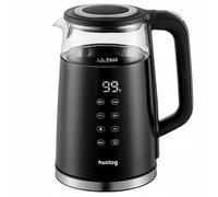 Huslog Bouilloire Électrique 1,7L avec Écran Tactile, 2200W, Verre et Inox, 4 Programmes, Température Réglable 40-100 °C, Fonction Maintien au Chaud, Filtre Anticalcaire, Base 360°, Noir