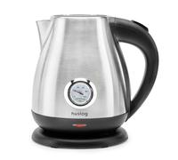 Huslog Bouilloire Électrique Rétro 1,7L, 2200W, Thermomètre Intégré, Chauffage Rapide, Acier Inoxydable, Sans Fil avec Base 360°, Arrêt Automatique, Design Vintage, Argenté
