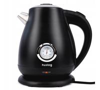Huslog Bouilloire Électrique Rétro 1,7L, 2200W, Thermomètre Intégré, Chauffage Rapide, Acier Inoxydable, Sans Fil avec Base 360°, Arrêt Automatique, Design Vintage, Noir