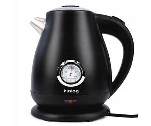 Huslog Bouilloire Électrique Rétro 1,7L, 2200W, Thermomètre Intégré, Chauffage Rapide, Acier Inoxydable, Sans Fil avec Base 360°, Arrêt Automatique, Design Vintage, Noir