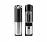 Huslog Ensemble de Moulins à Sel et Poivre Électriques Gravity, Mouture Automatique Réglable, Réservoir 85 ml, Utilisation à Une Main, Économie d’Énergie, Acier Inoxydable, Argent