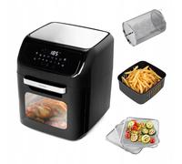 Huslog Friteuse à Air XXL 12 L, Mini Four 1800 W, 12 Programmes, Écran Tactile LED, Hublot, Panier Rotatif, Broche et Grilles Amovibles, Cuisson Saine et Faible en Graisse, Noir