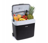 Huslog Glacière Électrique 33 L, Portable avec Roulettes et Poignée Télescopique, Refroidissement & Chauffage, 12 V/220-240 V, Mode Éco, Mini Frigo pour Voiture, Camping, Voyage, Noir