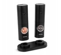 Huslog Moulins à Sel et Poivre Électriques avec LED, Automatique et Réglable, Réservoir 70 ml, Utilisation à Une Main, Mode Éco, Inclus Socle et Brosse de Nettoyage, Noir