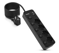 Huslog Multiprise avec Interrupteur, multiprise 4 Prises avec Protection Contre Les surtensions, 2 USB-A et 2 USB-C, 3680 W, câble de 1,5 m, sécurité Enfant, Noir