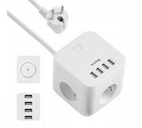 Huslog Multi Power Strip avec 4 Ports USB 3 Prises Câble 1.5m Noir (Blanc)