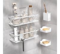 husman Ensemble d'étagères de douche sans perçage | Blanc | 10 pièces avec rainures de drainage | Collage au lieu de perçage | Étagère murale de douche Étagère de salle de bain Étagère décorative pour