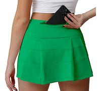 Husnainna Jupe de tennis plissée à taille haute avec poches Jupes de golf athlétiques pour femmes Short intégré décontracté, vert, L