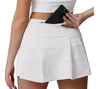 Husnainna Jupe de tennis plissée à taille haute avec poches Jupes de golf athlétiques pour femmes Short intégré décontracté, Blanc., L