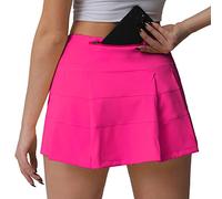 Husnainna Jupe de tennis plissée à taille haute avec poches Jupes de golf athlétiques pour femmes Short intégré décontracté, rose, L
