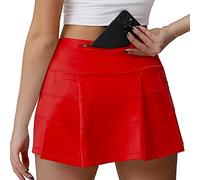 Husnainna Jupe de tennis plissée taille haute avec poches - Jupe-short de golf athlétique pour femme - Short d'entraînement décontracté intégré, rouge foncé, 44