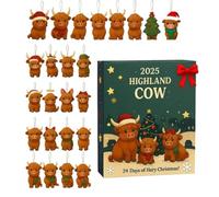 Husoiuy Calendrier De L'Avent | Décoration De Noël Avec Vache Des Highlands | 24 Jours De Surprises Pour La Décoration De Votre Sapin De Noël
