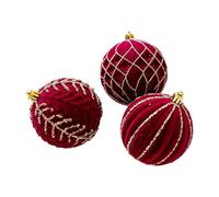 Husoiuy Lot de 3 Boules de Noël Rouges en Velours - avec Flocage Bordeaux et Paillettes - pour Mariage