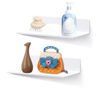 HUSOUE Lot de 2 étagères murales autocollantes sans perçage - Longueur : 20 cm - En acrylique - Avec vis - Pour salon, cuisine, bureau, salle de bain - Blanc