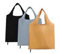 HUSOUE Lot de 3 sacs de courses pliables en tissu Oxford - Réutilisables - 46 x 41 cm - Imperméable - Noir/gris/kaki - Pour le shopping, le pique-nique, le camping