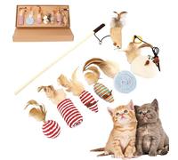 HUSOUE Lot de 7 jouets interactifs pour chat - En matériaux naturels - Avec balles, souris, plumes - Pour chats de tous âges