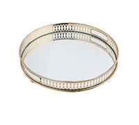 HUSPOO Plateau miroir, doré, vintage, boîte à bijoux, organisateur de cosmétiques, plateau décoratif pour commode, salle de bain, chambre à coucher, décoration intérieure (rond)