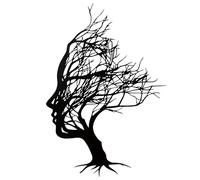 Huspox Décoration murale abstraite en métal avec tête d'arbre 40 x 28 cm, motif tête d'arbre de vie, sculpture murale à suspendre, noir