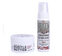 Hustle Butter Deluxe 150 ml et Hustle Bubbles Deluxe Foam Wash 207 ml - soin tatouage végan avant, pendant & après le tatouage - sans cruauté, sans parabènes, adapté à tous les types de peau