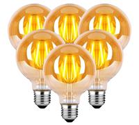 HUSTUNG Lot de 6 ampoules LED Edison vintage E27 4 W G80 rétro blanc chaud 2700 K Éclairage antique Verre ambré