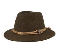 Hut Breiter Chapeau Traditionnel pour Homme en Feutre Style Tyrolien 100% Laine avec Corde de Chanvre, Étoile Alpine et Bord Étroit Unisexe, Olive, 55