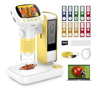 HUTACT Microscope Numérique de Poche pour Enfants: 50-1000X Microscope Portable avec Écran IPS 2'', Support, Mini Petit Scope avec Réveil et Caméra Photo/Video - Cadeau Scientifique Éducatif 6+ Ans