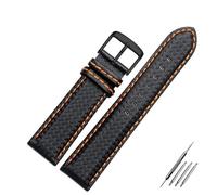 HUTBUVEAW 18mm 20mm 21mm 22mm 23mm 24mm Motif Fiber de Carbone Bracelet de Montre en Cuir Noir Rouge Orange Couture Bracelet de Montre Montre for Hommes Accesso(Orange Line BK,22mm)
