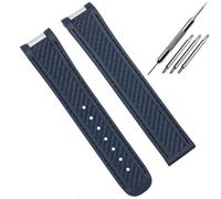 HUTBUVEAW Bracelet de montre de plongée en caoutchouc noir et bleu en silicone de 20 mm avec fermoir à boucle déployante for Omega AT150 Seamaster 300 AQUA TERRA(Blue no clasp)