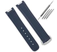 HUTBUVEAW Bracelet de montre de plongée en caoutchouc noir et bleu en silicone de 20 mm avec fermoir à boucle déployante for Omega AT150 Seamaster 300 AQUA TERRA(Blue silver clasp)