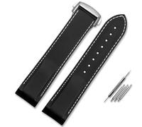 HUTBUVEAW Bracelet de montre en caoutchouc et silicone for Omega Seamaster 300 Speedmaster, disponible en bleu, noir et orange, de 20 mm et 22 mm, avec extrémités incurvées.(Black white silver,20mm)