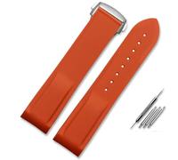 HUTBUVEAW Bracelet de montre en caoutchouc et silicone for Omega Seamaster 300 Speedmaster, disponible en bleu, noir et orange, de 20 mm et 22 mm, avec extrémités incurvées.(Orange silver,20mm)