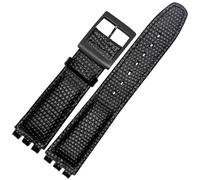 HUTBUVEAW Bracelet de Montre en Cuir de Vache, 17mm, for Swatch YCS/Yas/YGS /YIS415/414, Motif Litchi, Motif lézard, Concavo Convexe(Black BK)