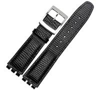 HUTBUVEAW Bracelet de Montre en Cuir de Vache, 17mm, for Swatch YCS/Yas/YGS /YIS415/414, Motif Litchi, Motif lézard, Concavo Convexe(Black SK)