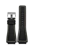 HUTBUVEAW Bracelet de Montre en Cuir de Vachette Italien à extrémité Convexe 34 * 24mm for la série Bell BR01 BR03 Bracelet de Montre Bracelet Ceinture Ross en Caoutchouc Hommes(Black SK)