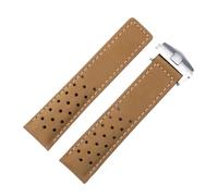 HUTBUVEAW Bracelet de montre en cuir suédé for montres TAG Heuer MONACO, noir, marron, bleu, 20 mm, 22 mm, 24 mm, en cuir de vachette.(Light brown silver,22mm)