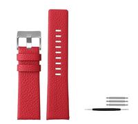 HUTBUVEAW Bracelet de montre en cuir véritable for Diesel DZ7395 7370 7257, motif litchi, avec rivets, rouge, tailles 22, 24, 26, 28 et 30 mm.(Red silver,26mm)