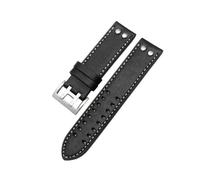 HUTBUVEAW Bracelet de montre en cuir véritable for Hamilton Khaki Aviation Field Navy H70595593 H77616533, bracelet homme 20/22 mm(Black white silver,22mm)