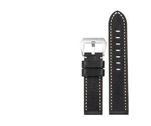 HUTBUVEAW Bracelet en cuir de vachette pleine fleur, fabriqué à la main, disponible en 20, 22, 23, 24 et 26 mm. Cuir italien épais de haute qualité, sans jointure sandwich.(Brack Silver buckle,24mm)