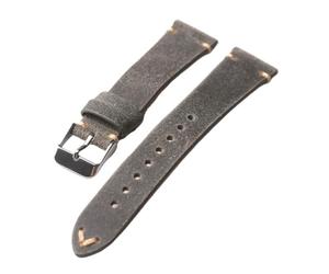 HUTBUVEAW Bracelet en cuir gris anthracite vintage fait main, style Commander, tailles 18, 19, 20 et 22 mm.(Silver buckle,22mm)