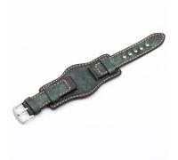 HUTBUVEAW Bracelet rétro Fait à la Main for Montres avec Tapis, Protection du Poignet, for Femmes et Hommes, matériau Souple, pièces de Ceinture(Green-Silver Buckle,24mm)