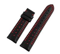 HUTBUVEAW Bracelets de montre faits à la main, 22mm, marron, noir, remplacement, ligne douce et épaisse, bracelet poreux respirant(Black-red1)