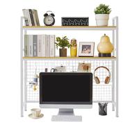 Hutch de bureau en métal avec panneau de pied, 2 niveaux moniteur Stand Riser titulaire 32 pouces écran, rack de stockage en acier résistant pour le dortoir de bureau, étagère compacte d'économie d'es