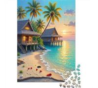 Hute de Plage Tropicale Puzzle 1000 Pièces Adultes intéressant Puzzles 1000 Pièce Durable Jeux De Puzzle Décor À La Maison 70x50cm/1000pcs