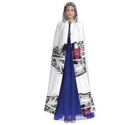 HUTOOLEE Cape à capuche noire et blanche silhouette de voiture pour Halloween, cosplay, bal de fin d'année, comic Con adulte décoration de fête cape belle impression graphique