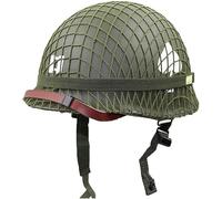 HUTRADE Casque M1 WW1, Casque Acier US Army M1 avec Filet/Toile Mentonnière Casque Réplique D'équipement Guerre Mondiale Vert 56-62CM