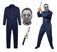 HUTRADE Costume Michael Myers Adulte - Masque Michael Myers Réaliste en Latex Naturel, Combinaison Bleue Résistante et Couteau Halloween, Déguisement Unisexe pour Halloween et Cosplay (XXL)