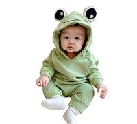 Huttam body bebe fille 0-18 mois manche longue avec capuche oreille de animal barboteuse bebe garçon automne mignon dessin animé grenouille combinaison pyjama bebe garcon naissance (Green, 0-3 mois)