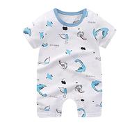 Huttam body manche courte bebe garcon dinosaure imprimé barboteuse bebe garçon ete mignon dessin animé combinaison bebe garcon naissance 0-18 mois vetement bebe garçon nouveau né (White, 6-9 mois)