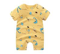 Huttam body manche courte bebe garcon dinosaure imprimé barboteuse bebe garçon ete mignon dessin animé combinaison bebe garcon naissance 0-18 mois vetement bebe garçon nouveau né (Gold, 6-9 mois)